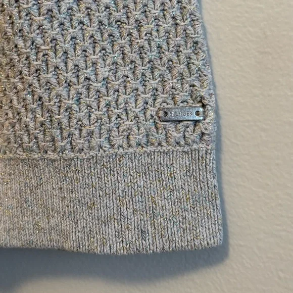 Tommy Hilfiger Glitter Metallic Comfy Knit Knitted Scoop Neck Sweater Top Grey - Picture 5 of 9